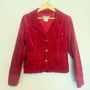 90s Paris Blues Red  Blazer Jacket Women Medium 3 Button Pocket Y2K IVP Velvet